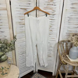 CHICO'S Women's 2 US 12 100% Linen Wide Leg Pull On Pants White Pockets Beachy thumbnail 8