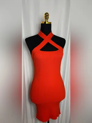 FOREVER 21 Orange Knit Criss Cross front Midi Dress S Sleeveless Ribbed NWT thumbnail 3