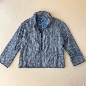 Handmade Patchwork Jacket Women L Blue Quilted Rag Style Artisan Boho Chore Coat thumbnail 3