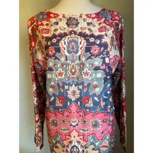 Boho Maxi Dress Long Sleeve Tapestry Floral L whimsi dainty colorful retro beach thumbnail 3