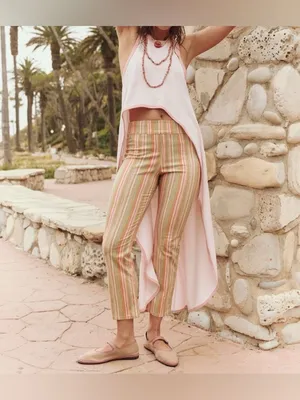 NWOT Free People In My Feelings Stripe Slim Flare Crop Pants - green combo - S thumbnail 6