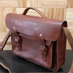 Vintage Handmade Brown Leather Brooklyn Style Briefcase Messenger Satchel Bag thumbnail 5