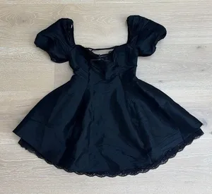 Lulu’s Mini Dress Taffeta Lace Puff sleeve Enchanting Princess Size S Black thumbnail 1