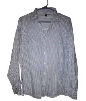 H&M Divided Striped Button-Up Shirt - Blue & White, Size Medium thumbnail 1