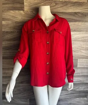 New Directions Red Relaxed Button Down Shirt Size L thumbnail 1