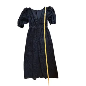 Boston Proper Eyelet Button Front Maxi Dress Size 10 Black Cotton‎ Minimalist thumbnail 9