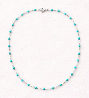 Necklace - 18” Stainless Steel Silver tone with turquoise color Bead Accents thumbnail 1