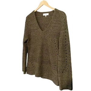 John + Jenn Constance Sweater M Olive Green V Neck Open Knit Oversized Revolve thumbnail 8