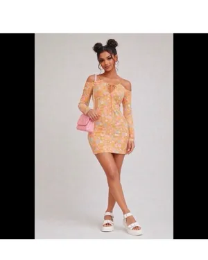Princess Polly Orange Floral Dress Mini thumbnail 3