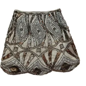 Free People Daydreaming Embellished Mini Beaded Skirt Antique Gold‎ Sz 0 thumbnail 4