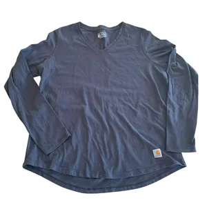 Carhartt Womens XL Gray Long Sleeve V Neck‎ TShirt Relaxed Fit Workwear Gorpcore thumbnail 1