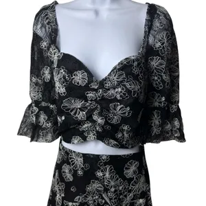 Bossa Concept Black and White Floral Lace Crop Top Maxi Skirt Set Feminine‎ L thumbnail 3