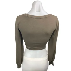 Aritzia Babaton Gray Square Neck Long Sleeve Cropped Sweatshirt Top Size S thumbnail 2