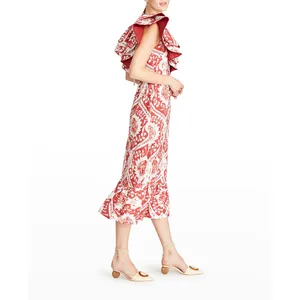 AMUR Zemirah Ruffle Midi Dress Red‎ Ochre Floral Sustainable 6 thumbnail 13
