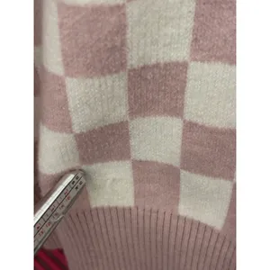 Tahari Pink Cream Checkered Crew Neck Long Sleeve Knit Sweater Pullover RN93178 thumbnail 8