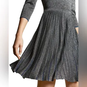 Ted Baker London Gunmetal Noaleen Metallic Stretch Mini Pleated Dress Size 0 thumbnail 3