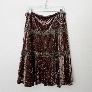[Vintage] 90s Y2K Crushed Velvet Lace Fairycore Whimsigoth Boho Midi Skirt Sz 12 thumbnail 2