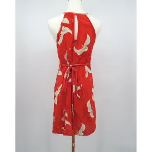 Billabong Red Crane Print Halter Mini Dress Women Medium Keyhole Neck Tie Waist‎ thumbnail 3