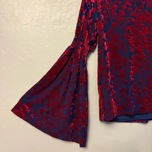 Vici blue and red floral velvet boho bell sleeve blouse size large thumbnail 14