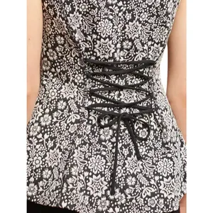 Anthropologie Corseted Jacquard Top Womens Size Medium White Black thumbnail 4