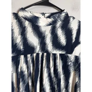 Maison d'Amélie‎ Navy White Abstract Zig Zag Mock Neck Long Sleeve Blouse Large thumbnail 3