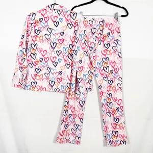 BedHead Pajamas Hearts Organic Cotton Two (2) Piece Pajama PJ Set Pink thumbnail 4