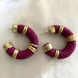 Kendra Scott Woven‎ Cord Hoop Earrings Womens Fuchsia Gold Boho Statement Chunky thumbnail 4