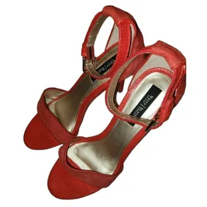 White House Black Market Women's Red Suede High Heel Sandals Sz 8M thumbnail 2