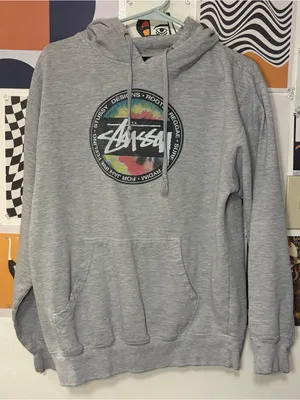 Stüssy Tie-Dye Logo Gray Pullover Hoodie Medium thumbnail 1