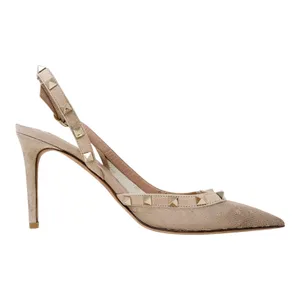 Valentino Garavani Rockstud Nude Mesh Suede Slingback Pointed Toe Pumps EU 39 thumbnail 3