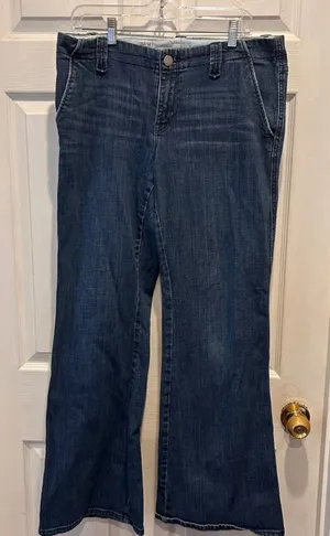 Gap 1969 Boyfriend Flare Robertson Trouser Jeans Dark Wash Blue Womens Sz 32/14‎ thumbnail 1