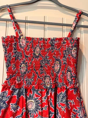 A.L.C. Red Floral Smocked Cotton Midi Dress Size 6 Tiered Sundress 100% Cotton thumbnail 2