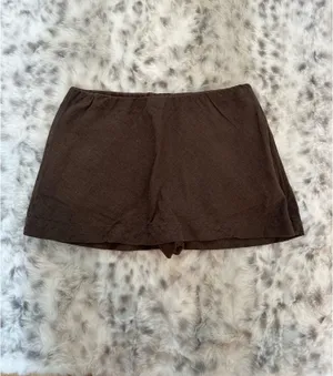 Free People Freest Brown Linen Mini Skort thumbnail 4