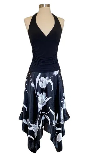 Charlotte Russe Y2K Halter Neck Satin Drop Waist Asymmetrical Hem Midi Dress thumbnail 1