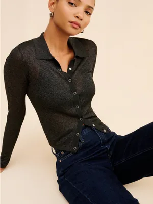 Rolla’s Black Lurex Caroline Long Sleeve Top Small $129 thumbnail 1