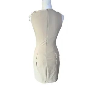 ZARA Women Beige Sleeveless Sheath Dress Boat Neck Belt Loop Detail Small NWT thumbnail 3