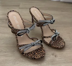 Stuart Weitzman Made In Spain Leather Bow 100 Slide Heeled Sandals Size 7.5 thumbnail 1