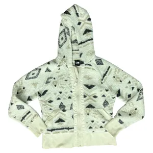 North Face Cream Black Aztec Pattern Fleece Full Zip Hoodie Jacket Women's sz S thumbnail 11