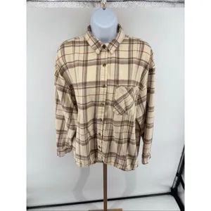Dizzy Lizzy Plaid Flannel Button Down Shirt Large Cream thumbnail 6