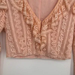 LoveShackFancy Macey Crop Top XS Rosewater Pink Lace Ruffle Long Sleeve Blouse‎ thumbnail 7