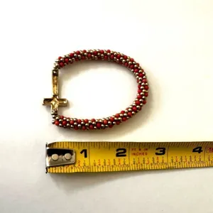 Gold tone and orange beaded stretchy cross bracelet thumbnail 6