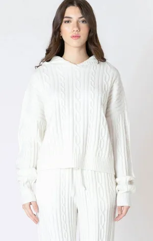 Alo Yoga Cable Knit Hoodie Women Medium White Excellent Cropped Pullover Sweater thumbnail 1