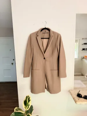All saints leni wool cashmere blend nude tan single button long coat blazer 6 thumbnail 4