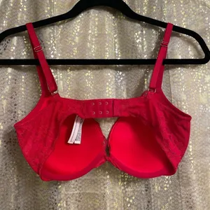 Victoria’s Secret Dream Angels Red Gold Lace Push Up Bra 32DD thumbnail 2