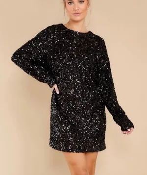 Red Dress Boutique | Black Long Sleeve Sequin Dress thumbnail 1