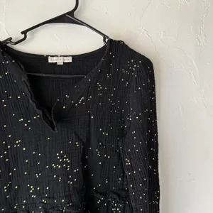 Peace n' love Blouse Womens Medium Black Gold Dot Long Sleeve Peplum‎ Top Boho thumbnail 2