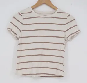 Old Navy Bestee Womens Medium Brown Cream Striped Short Sleeve Crewneck T-Shirt thumbnail 1