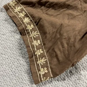 Burette Club Brown Embriodered Neckline & Sleeve Cottagecore Boho Button Blouse thumbnail 3