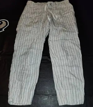 Athleta‎ Womens Gray White Linen Herringbone Stripe Ankle Pants 6 thumbnail 1