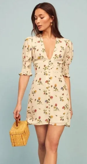 Reformation Alison Dress - Size 2 floral print ivory thumbnail 1